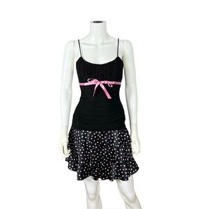 Taboo Y2K Black Pink Polka Dot Drop Waist Dress